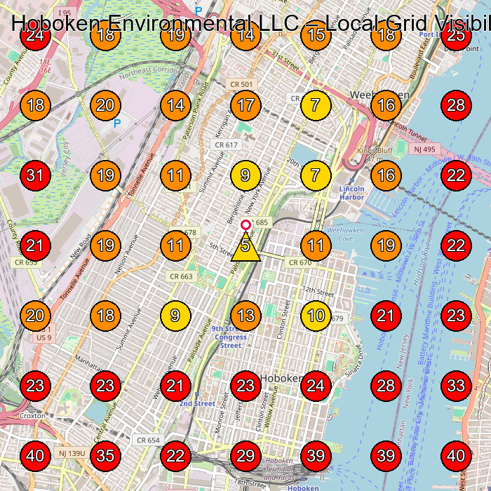 Hoboken Environmental LLC GeoGrid visibility map for Contractor in Hoboken
